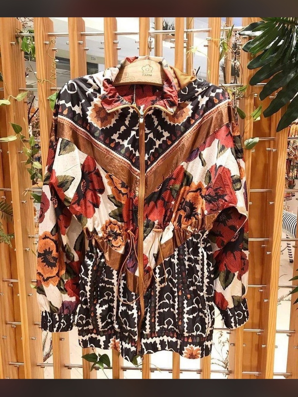 FARM Rio Multicolor Floral Fringe Bomber Jacket - Red, Orange, Purple, Brown - Picture 2 of 2